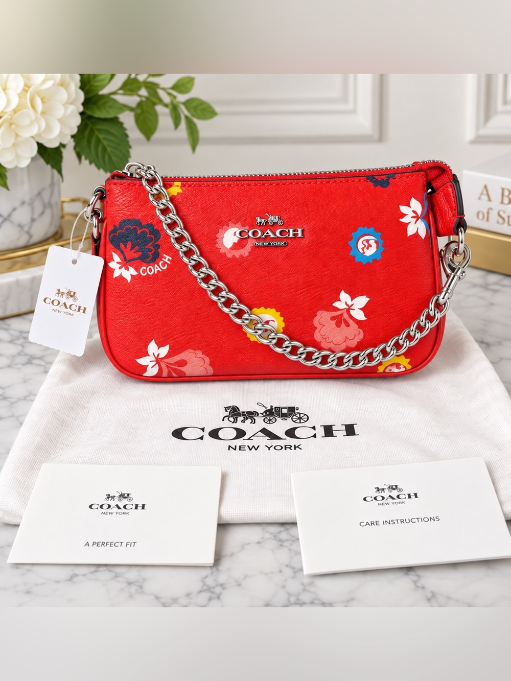 Coach Nolita 15 Wild Prairie Floral Wristlet Carmine Red NWT F65878